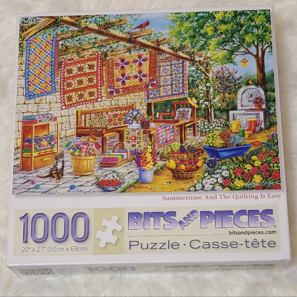 1000 Piece Jigsaw Puzzle Quilts Flowers Summertime Gardening Cat Bits and Pieces